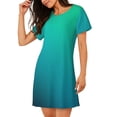 thumbnail image 2 of Fotbe Green Turquoise Teal Bata de Dormir para Mujer con Estampado, Camisón de Algodón de Manga Corta, Ropa de Dormir Casual, 2 of 6