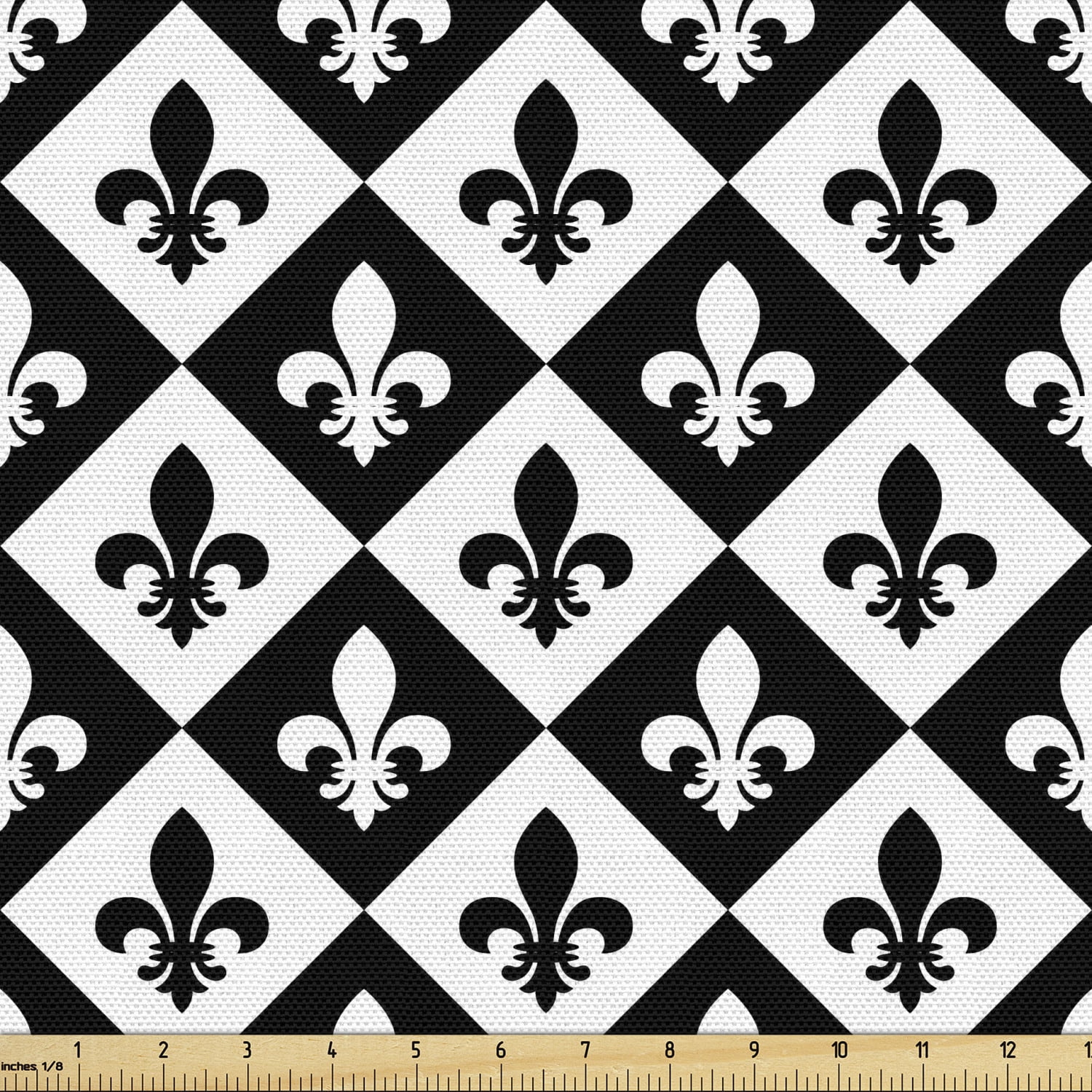 Fleur De Lis Fabric by the Yard, Checkerboard Pattern Rectangles