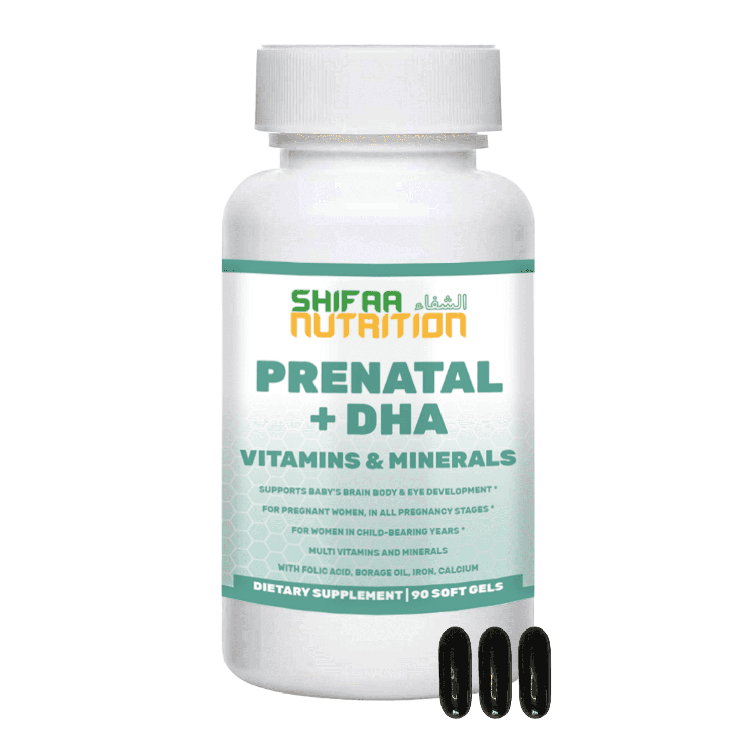 Halal Prenatal Vitamins with DHA and Folic Acid 30 Servings DHA