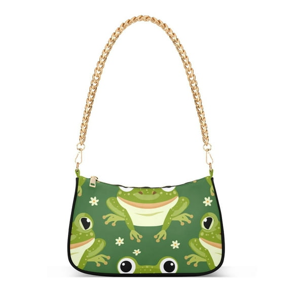 Frogs and FlowersWomen Small Shoulder Bag Crossbody Tote Hobo Bags Purse Clutch Handbags with Chain Strap for Women