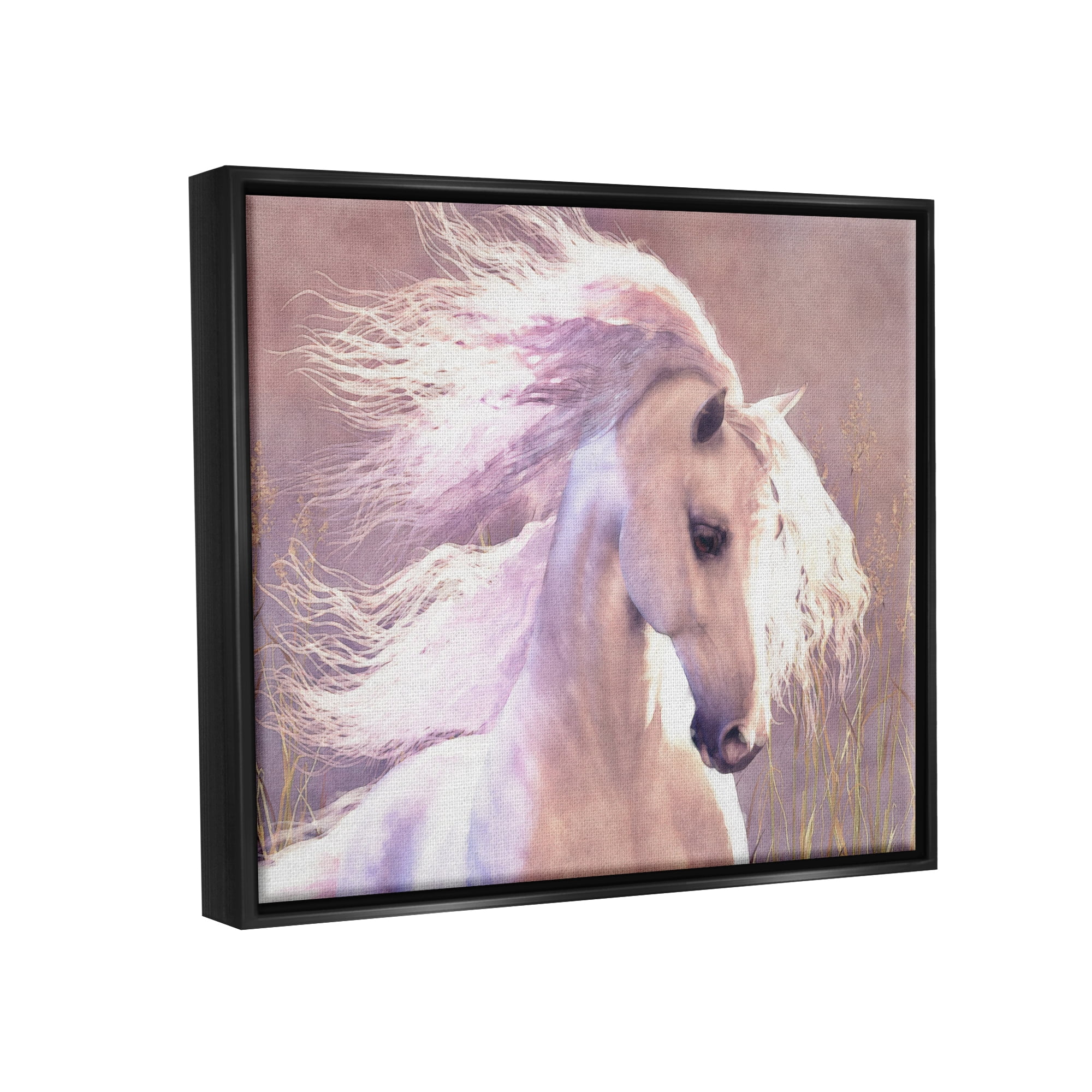 Stupell Industries White Horse in Nature Animals & Insects Painting Black Floater Framed Canvas Art Print Wall Art, 21 x 17
