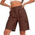 thumbnail image 5 of QATAINLAV Ladies Wide Leg Bermuda Shorts Casual Drawstring Knee Length Hiking Work Shorts Summer Baggy Long Cargo Shorts with Pockets Brown M, 5 of 8