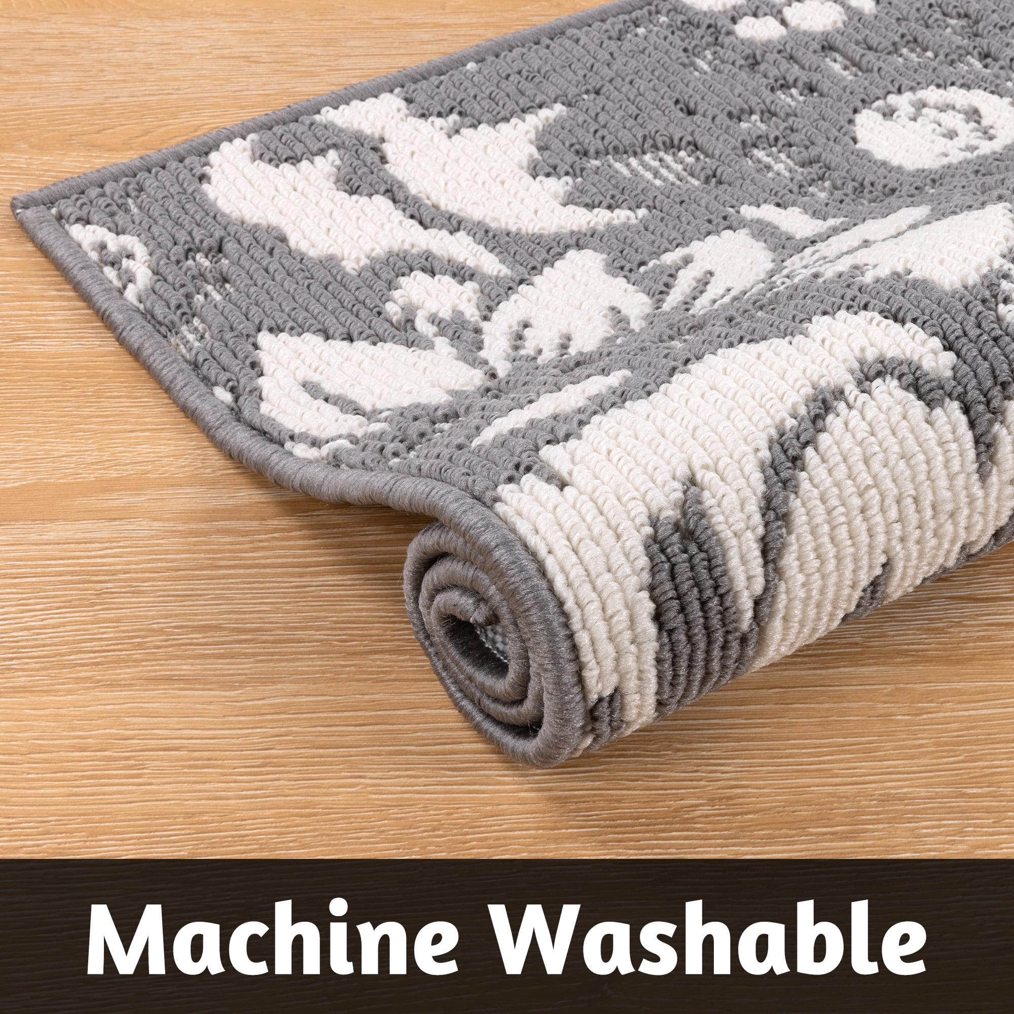 MeyJey Kitchen Rug Set 3 Piece, Non Slip Machine Washable Mats for Home Floor and Living Room, Gray