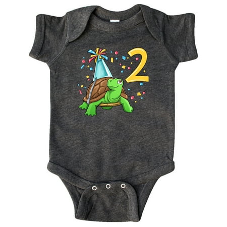 

Inktastic 2nd Birthday Cute Turtle in Party Hat with Confetti Gift Baby Boy or Baby Girl Bodysuit