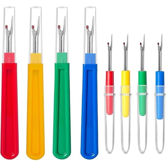 Seam Rippers for Sewing, Thread Cutter, Plastic Handle Small and Big Seam Ripper 4 each, High Hardness Durable Metal Splitters Sewing Accessories