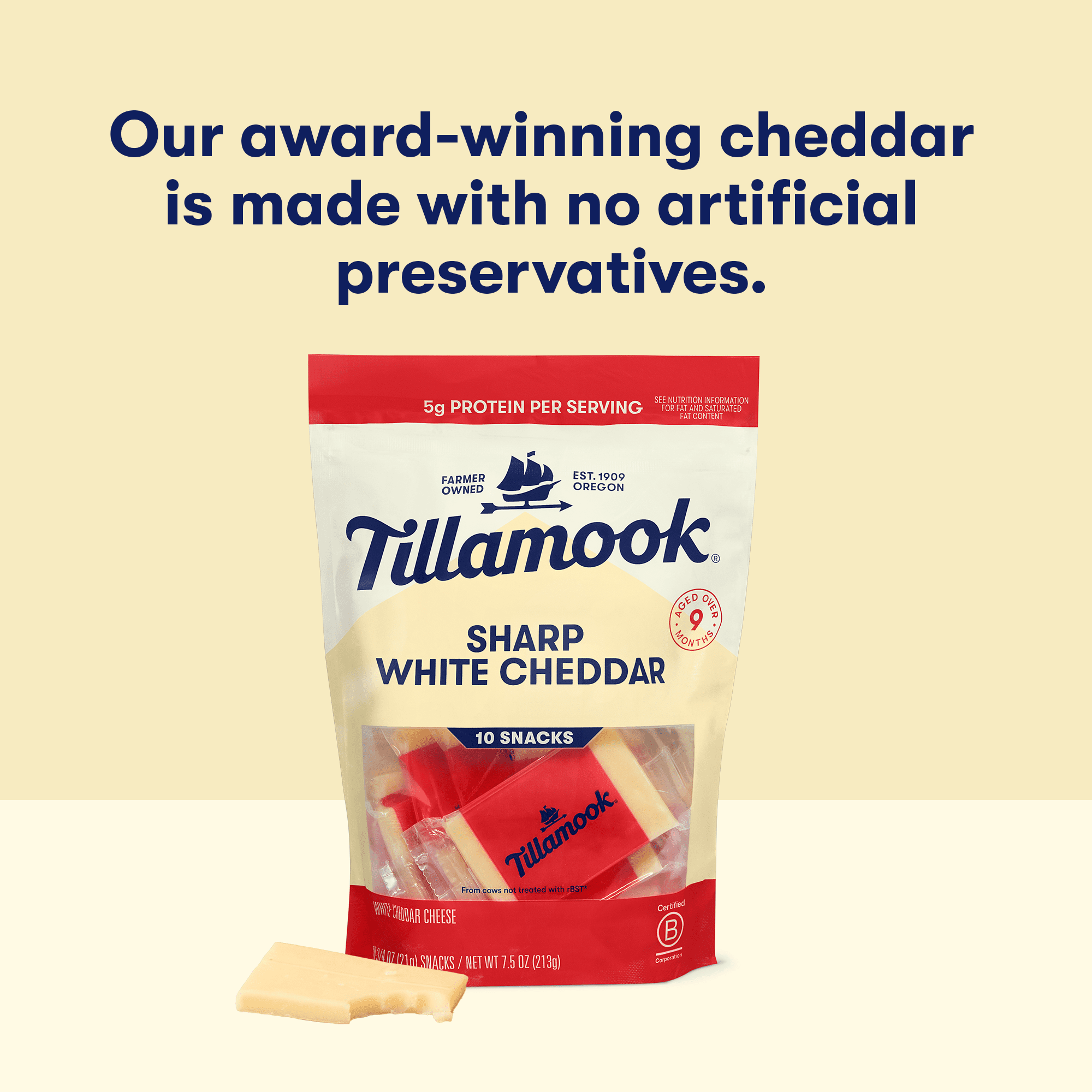 Tillamook Sharp White Cheddar Cheese Snack Portions, 7.5 oz, 10 Count