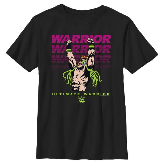 Boy's WWE Ultimate Warrior Pink and Green  Graphic Tee Black X Large