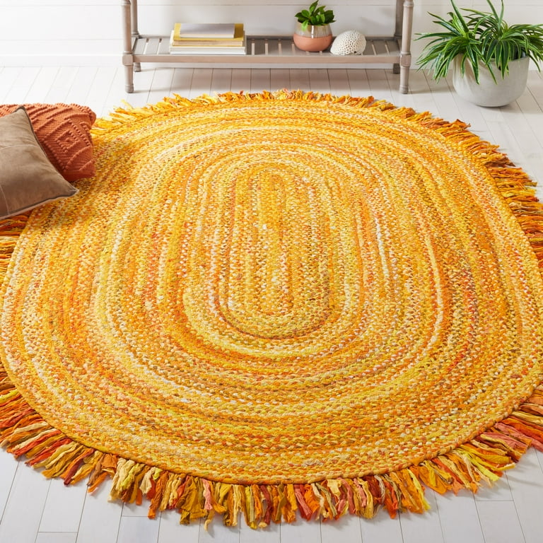 SAFAVIEH Braided Paisley Solid Fringe Area Rug, Gold, 3' x 5' Oval