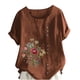 thumbnail image 2 of DTBPRQ - Camisas de lino para mujer, blusa bordada de algodón y lino, manga corta, estilo bohemio mexicano, camiseta informal, 2 of 4