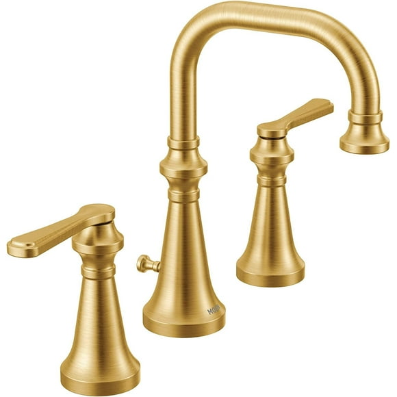 Moen TS44102BG Colinet Traditional Two Widespread High-Arc Bathroom Faucet with Lever Handles, Valve Required, Brushed Gold