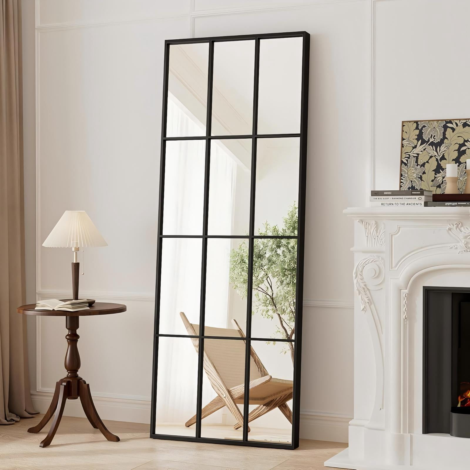 Mirrasia 25"x69" Rectangular Full Length Mirror with Windowpane Wall Mirror,Black