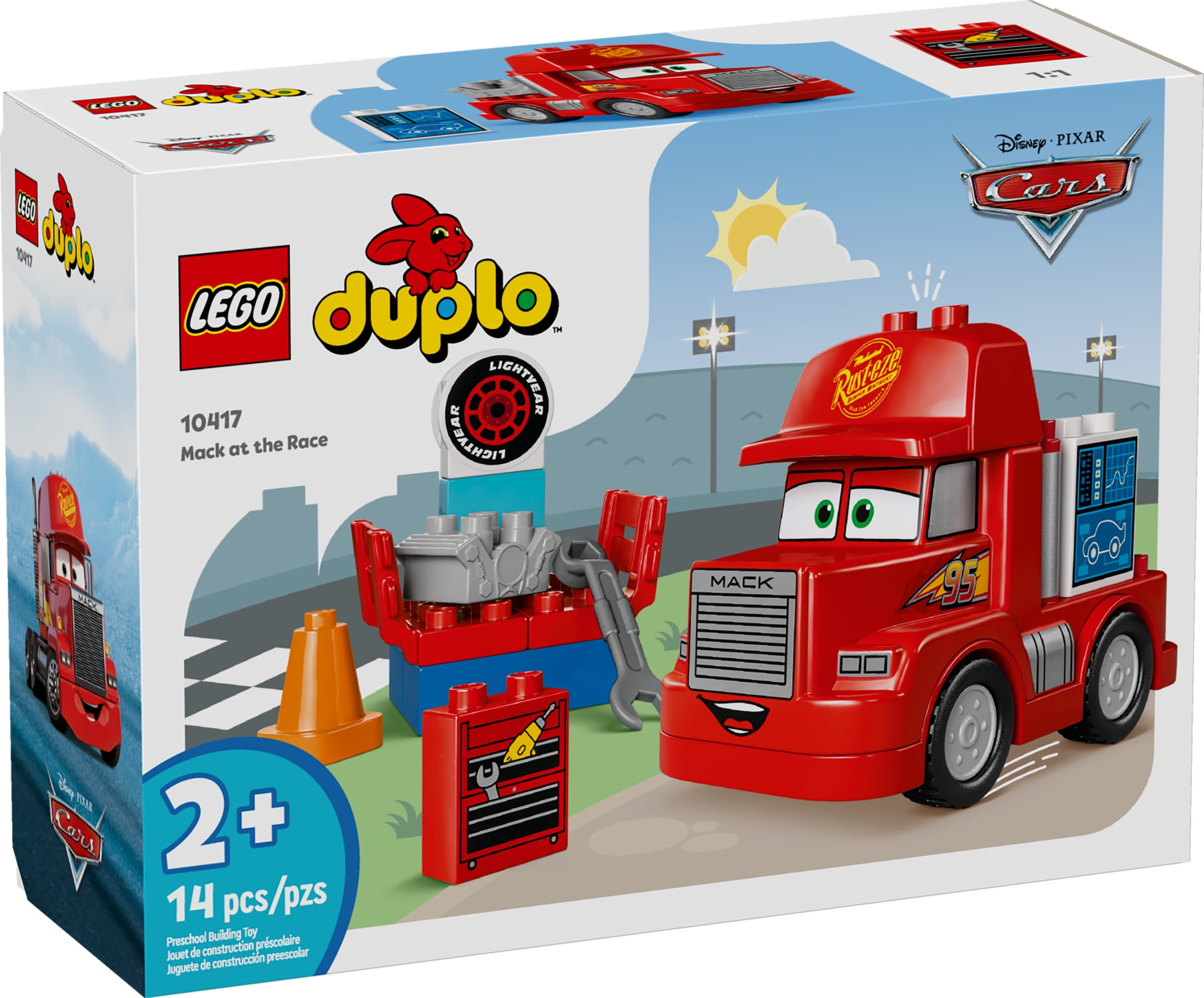 LEGO DUPLO Disney and Pixar’s Cars Mack at the Race Building Set, Toy for Toddler Boys and Girls, Toddler Car Toy for Kids to Learn Through Play, Buildable Red Hauler Truck from the Cars Movie, 10417