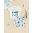 thumbnail image 3 of vera natura Toddler Boy Summer Outfit Letter Print Short Sleeve T-Shirt with Cartoon Surfboard Shorts, 3 of 9