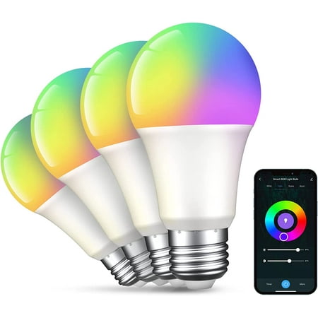 Smart Light Bulbs, WiFi LED Bulb Works with Alexa and Google Home, A19 E26 RGB Color Changing Light Bulb Dimmable, 2.4Ghz Only, Smart Home Lighting for Bedroom Decro, 4 Pack