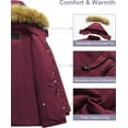 thumbnail image 3 of Chrisuno Women's Plus Size Hooded Warm Winter Coat Quilted Thicken Puffer Jacket with Removable Hood Wine Red 2X, 3 of 5