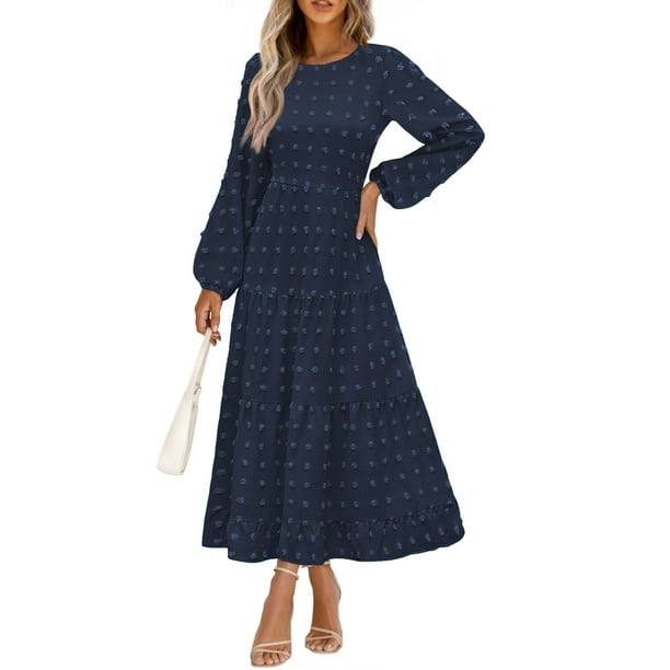 Vestido largo PRETTYGARDEN Elegante Swiss Dot Navy XS para mujer