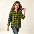 thumbnail image 3 of OGLCCG Girls Plaid Button Down Shirts Crewneck Long Sleeve Gingham Tops Kids School Uniform Dress Shirts(Yellow,14-16 Years), 3 of 5