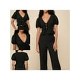 thumbnail image 3 of Yunliwuli Women's Ruffle Tops Fitted V Neck Short Sleeve Open Front Tie-Up Babydoll Blouse for Summer, 3 of 10