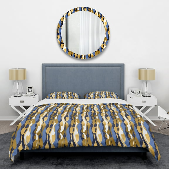 Designart 'Retro Luxury Waves In Gold And Blue I' Mid-Century Modern Duvet Cover Set
