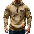 thumbnail image 2 of Htigea Men's Tactical Hoodie Thin Fleece Jacket Winter Warm Full-Zip Military Army Outdoor Hiking Coat with 7 Zip-Pockets Fall Savings Khaki,S, 2 of 4