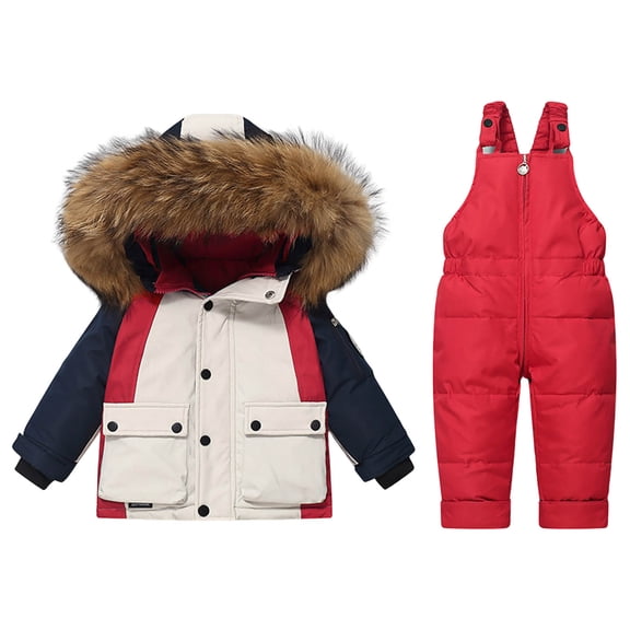 Staki Snow Suits for Kids Kids 2 Piece Snowsuit Set Boy Winter Hooded Puffer Jacket & Snow Bib Pants Boy Ski Suits Ultralight Outfit 6M,12M,18M,24M,3-4Y(Red,3-4 Years)