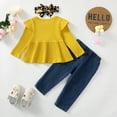 thumbnail image 4 of 2T Toddler Baby Girls Clothes Baby Girls Outfits 2-3T Girls Long Sleeve Solid Color Top Jeans Pants Headband 3PCS Set Yellow, 4 of 10