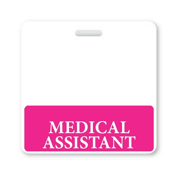 Medical Assistant Badge Buddy - Heavy Duty Horizontal Badge Buddies - Spill & Tear Proof Cards - 2 Sided USA Printed Quick Role Identifier ID Tag Backer by Specialist ID (Hot Pink)