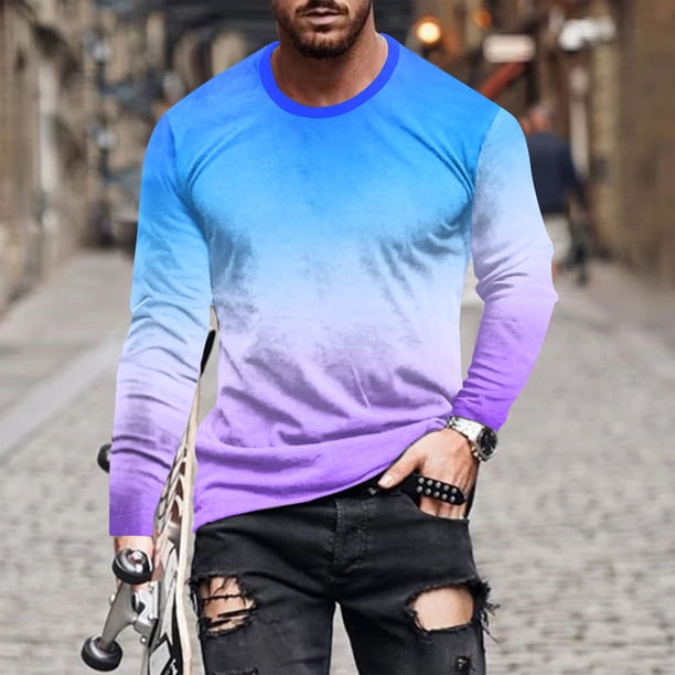 Blusas y camisas de manga larga con cuello redondo para hombre, blusas casuales de cuello redondo y manga larga, camisetas estampadas, blusas para hombre