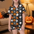 thumbnail image 2 of Yuncity Pajamas For Girls Halloween Short Sleeve Cute Bat Pumpkin Print Girls Outfit Sleepwear Pajama Set Casual Nightwear Size 2-3 Years Black, 2 of 4