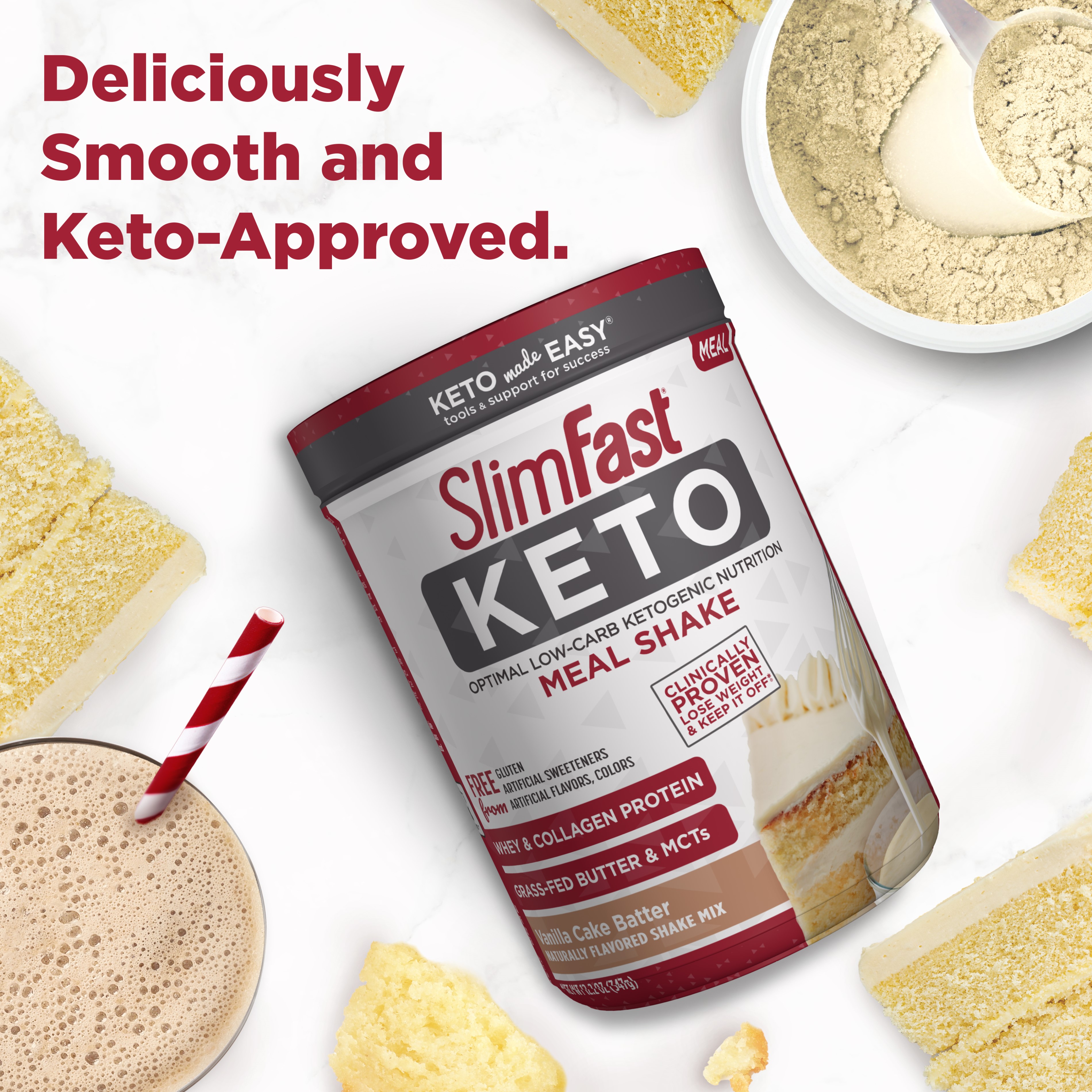 SlimFast Keto Meal Replacement Shake Powder, Vanilla Cake Batter, 12.2 Oz. Canister (10 servings) - image 5 of 8