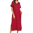 thumbnail image 1 of Avamo Pyjama Femme Robe de Nuit Col en V Manches Courtes Chemise de Nuit Rouge S, 1 of 4