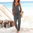 thumbnail image 2 of Fridja Womens Plus Size Solid Color Zip V-neck Cultivate One's Morality Jumpsuit, 2 of 6