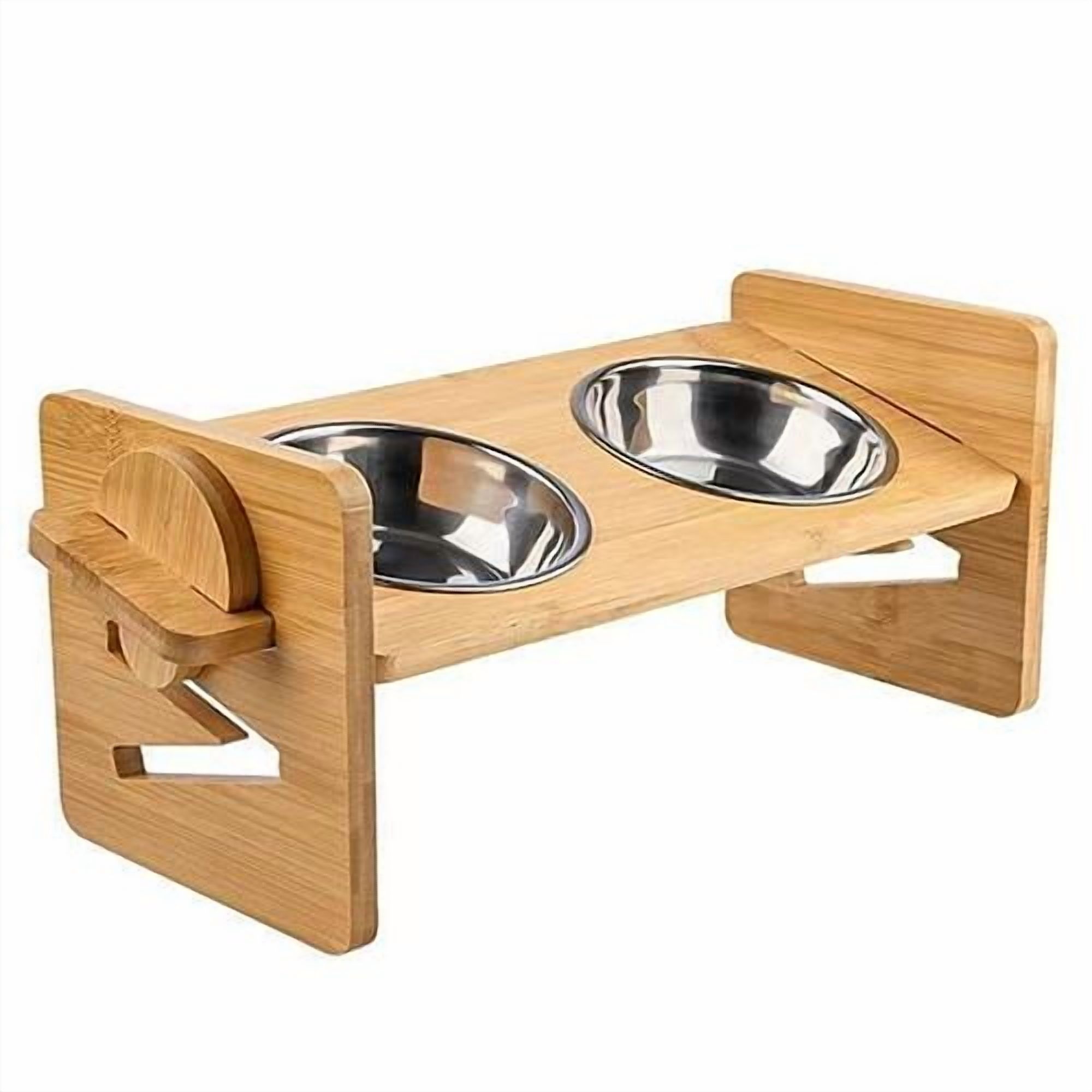 Imountek Bamboo Double Pet Feeder for Dogs, Cats and Rabbits