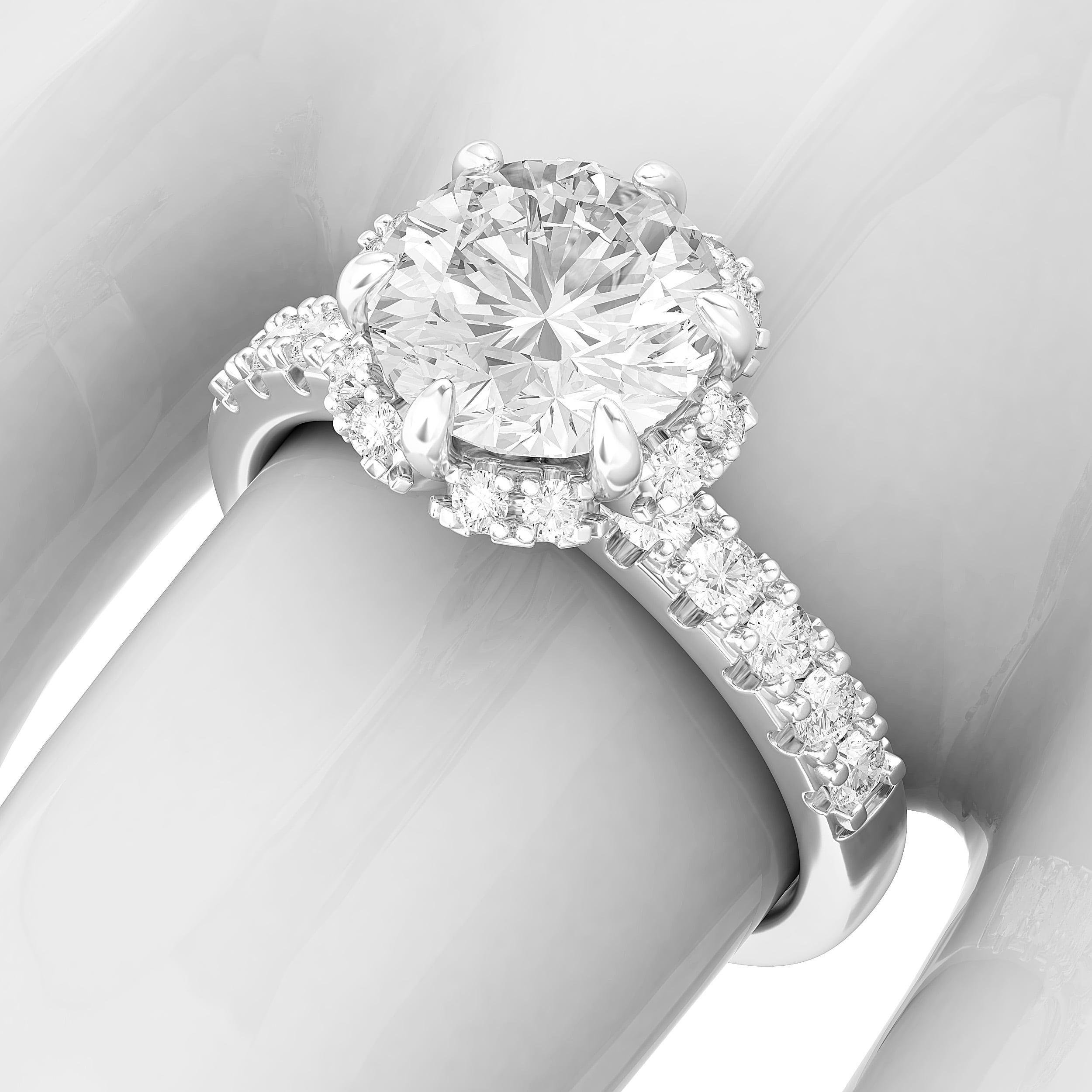 Sterling Silver Flower Style Halo 2CT Simulated Diamond Engagement Ring Promise Bridal Ring For Women (8)
