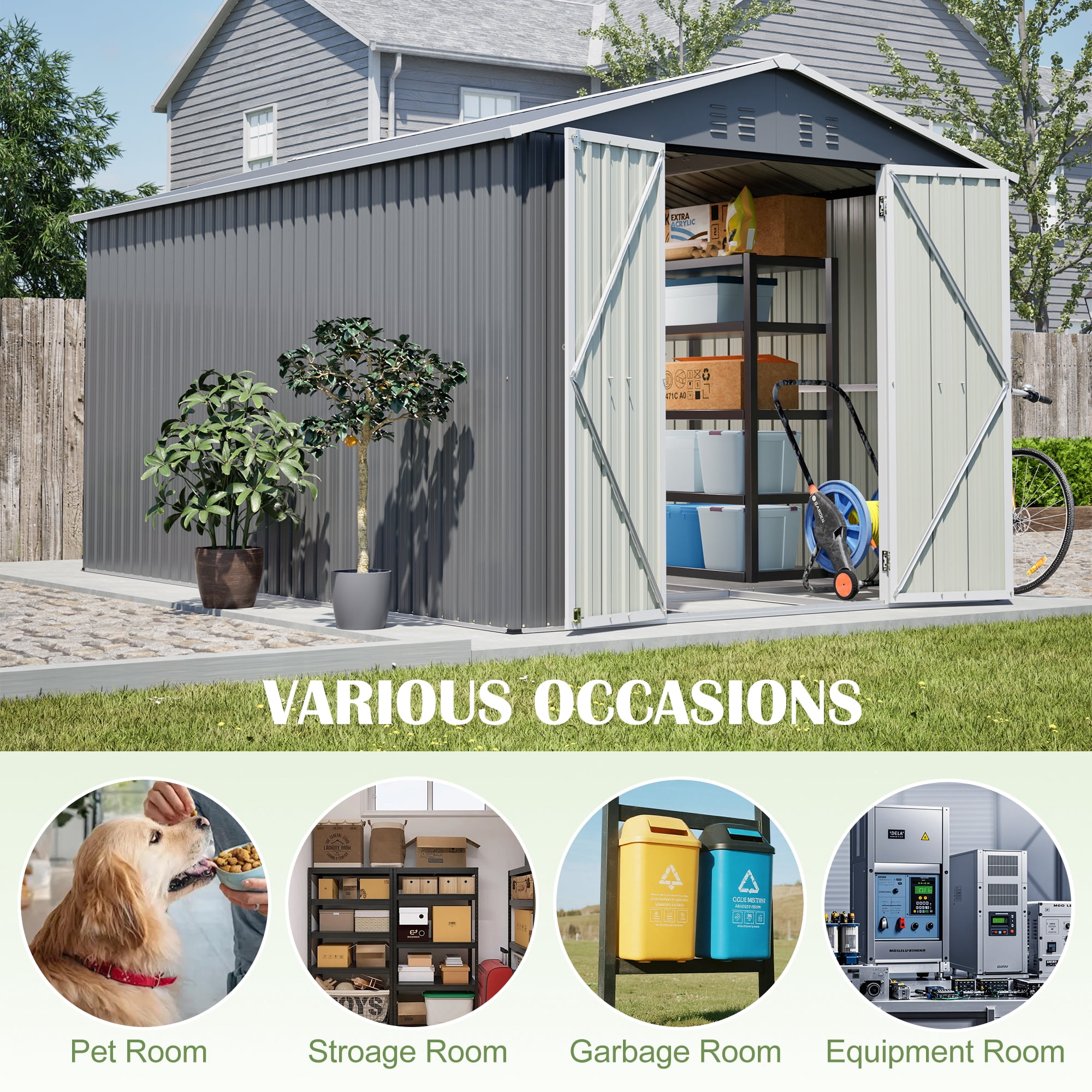 MAYEERTY 6x4FT Compact Outdoor Metal Storage Shed, Galvanized Steel Tool Shed with Lockable Door & Ventilation, All-Weather Organizer for Backyard, Garden & Patio