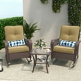 thumbnail image 3 of Poteban 3-Piece Outdoor Rocking Chairs, Wicker Patio Furniture with Thickened Cushions and Table for Porch (Khaki), 3 of 10