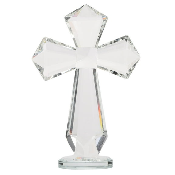 GOOHOCHY Crystal Cross Statue for Christian Decor Transparent Glass Prayer 6.5 inches Tall