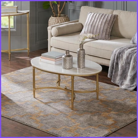 Madison Park Traditional Coffee Table - White Marble Top & Gold Legs, Elegant Living Room Glamour