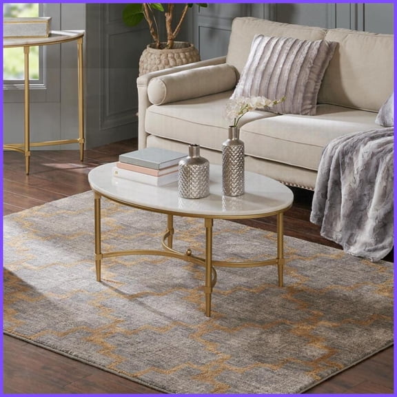 Madison Park Traditional Coffee Table - White Marble Top & Gold Legs, Elegant Living Room Glamour