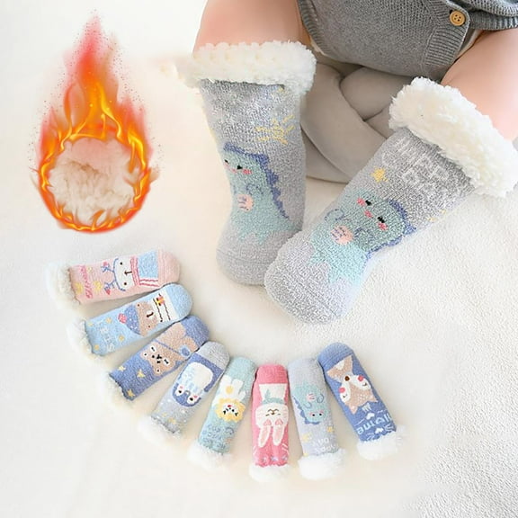 Hwmodou Rends Baby Slipper Socks Christmas Toddler Fuzzy Socks Warm Non Winter Socks Thermal Soft Fit,0M-7Y