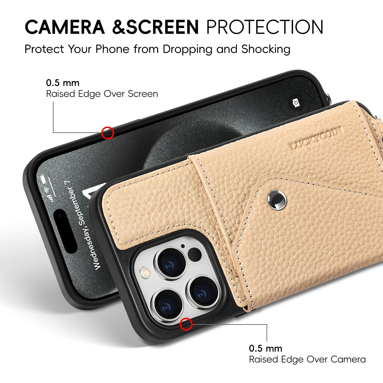 Handmade Genuine Leather Crossbody Wallet Phone Case for Apple iPhone 15 Pro 6.1-Inch,with Strap and Flip Wallet Card Holder,Shockproof Durable Scratch Protective
