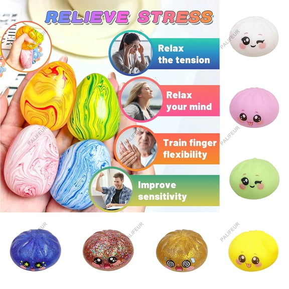 Easter Egg Fidget Toys Stress Ball - Slow Rising Sensory Eggs for Easter Basket Stuffers, Colorful Marbled Anxiety Relief Toys for Adults by PALIFEUR