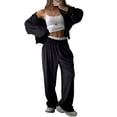 thumbnail image 2 of Womens Casual Two Piece Set Solid Color Long Sleeve Zip Up Hoodie Sweatpants Tracksuit Set Black L, 2 of 8