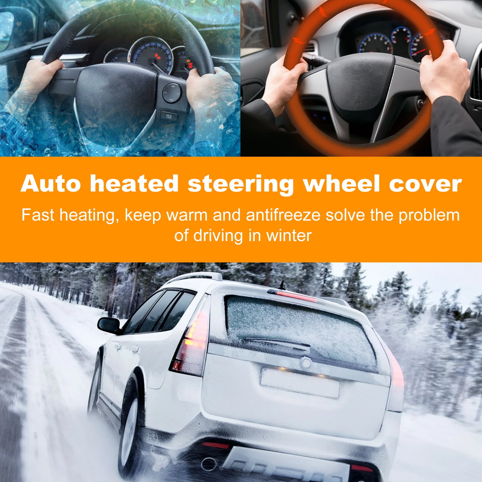 Zento Heated Steering Wheel Cover –Upgraded Heated Auto Hand Warmer  Steering Wheel Cover for Winter - Comfortable Premium Quality Universal Fit  11-12