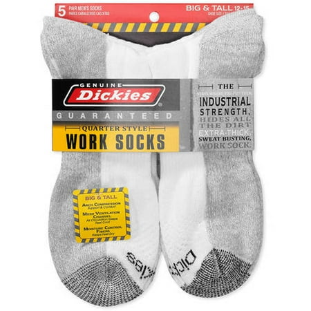 Dickies Men's Big and Tall Dri-Tech Comfort Quarter Work Socks, 5-Pack, Size 12-15