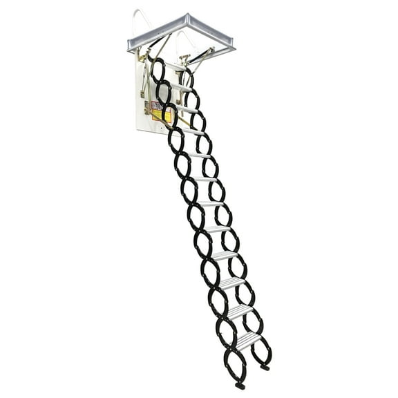 Techtongda Attic Ceiling Ladder Ceiling Mounted Folding Ladder Loft Stairs Ladder Al-Mg Alloy 12 steps Black and White