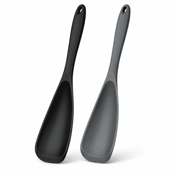 Hemivara Silicone Cooking Spoon Set, 2 Pcs Spatula Spoons for Nonstick Cookware, Black and Gray