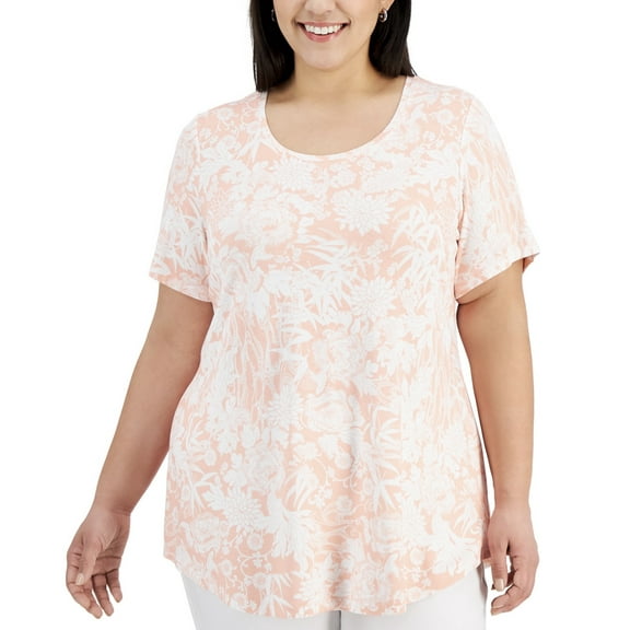 JM Collection Women's Printed Short Sleeve Top Pink Combo Plus Size 2X