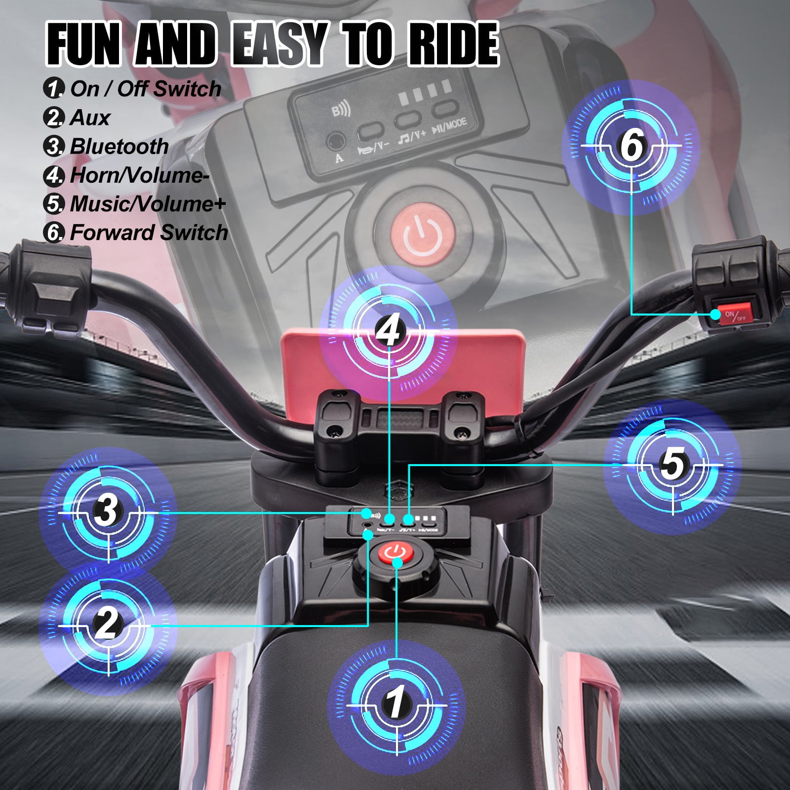 Pink 12V Kids Ride On Motorcycle Dirt Bikes with Training Wheels, Spring Suspension