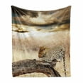 thumbnail image 1 of Safari Soft Flannel Fleece Throw Blanket, Leopard Resting Dramatic Cloudy Sky Safari Wild Cats Nature Picture, Cozy Plush for Indoor and Outdoor Use, 50" x 60", Beige and Brown, by Ambesonne, 1 of 5